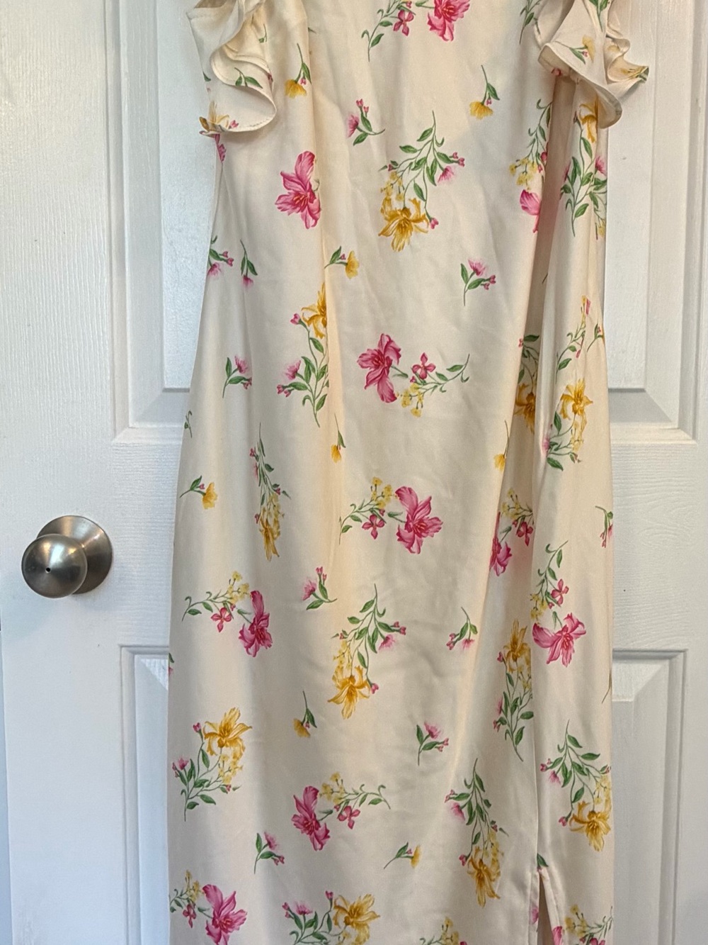 A New Day Floral Midi Dress XL Ruffle Sleeve Cream Spring Summer NWT - Picture 2 of 10